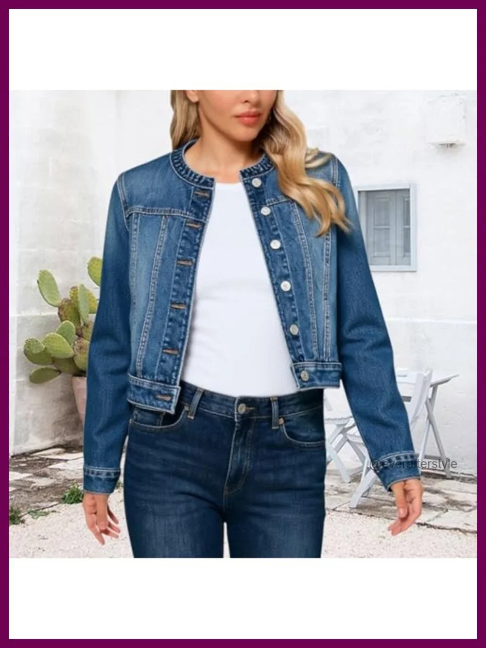 Cropped Denim Jacket Women Long Sleeve Casual Jean Jacket
